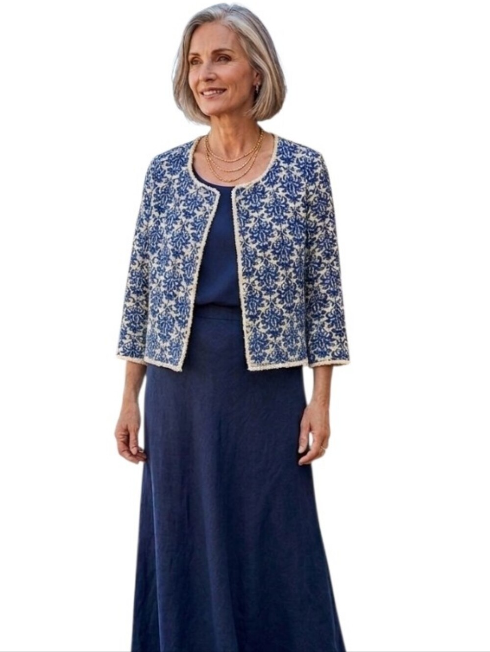 NWT GIULIA MADE IN ITALY METALLIC BLUE CREAM CLASSIC TAPESTRY JACKET M/L